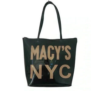 Macys NYC Vintage Small Shopper Tote Argyle Pattern Plastic Tote Bag